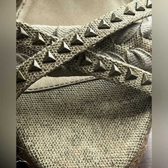 Y2K Calvin Klein Studded Wedge Raffia Edgy Canvas Sandals Size 11 Grunge - Picture 5 of 10